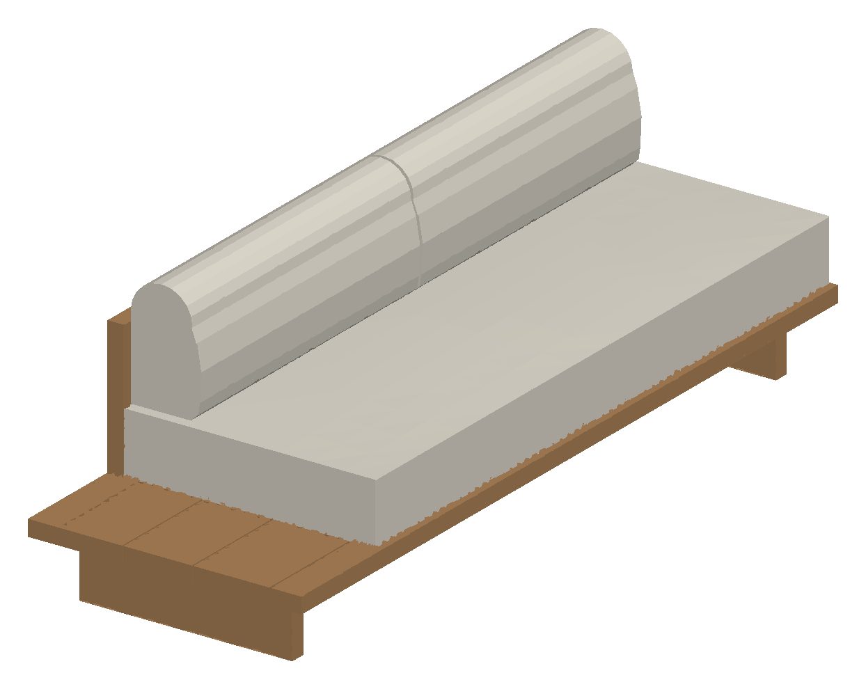 Shaded 3D view of the left-hand sofa with table